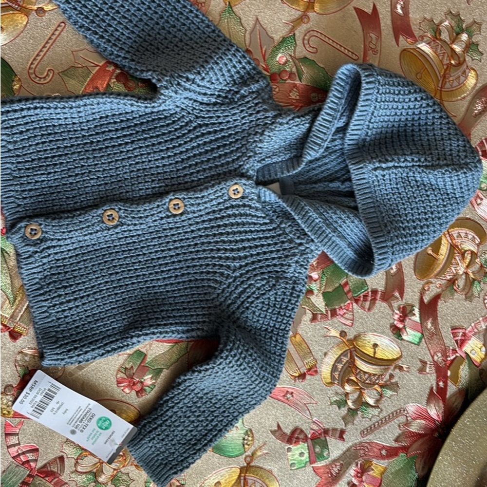 Blue Cardigan with Chunky Knit Texture